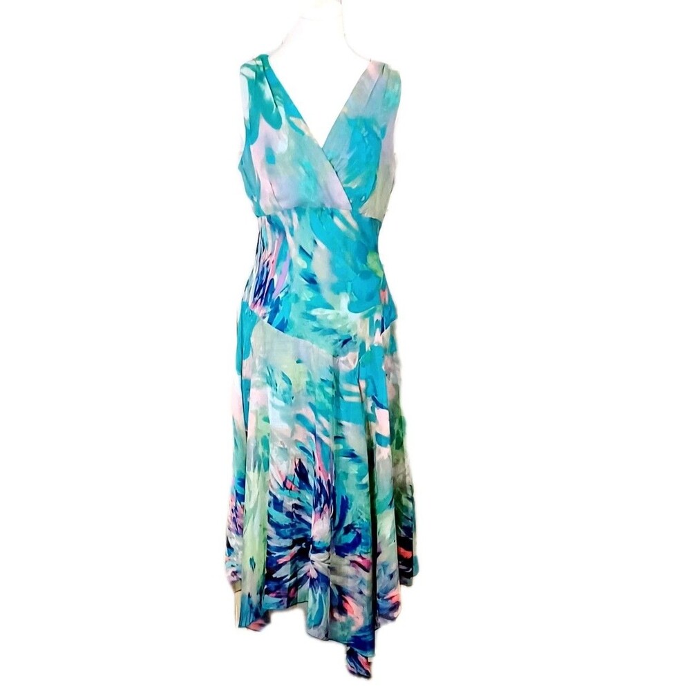 Rabbit Design Size10 blue Watercolor Chiffon Dress With Handkerchief Hem